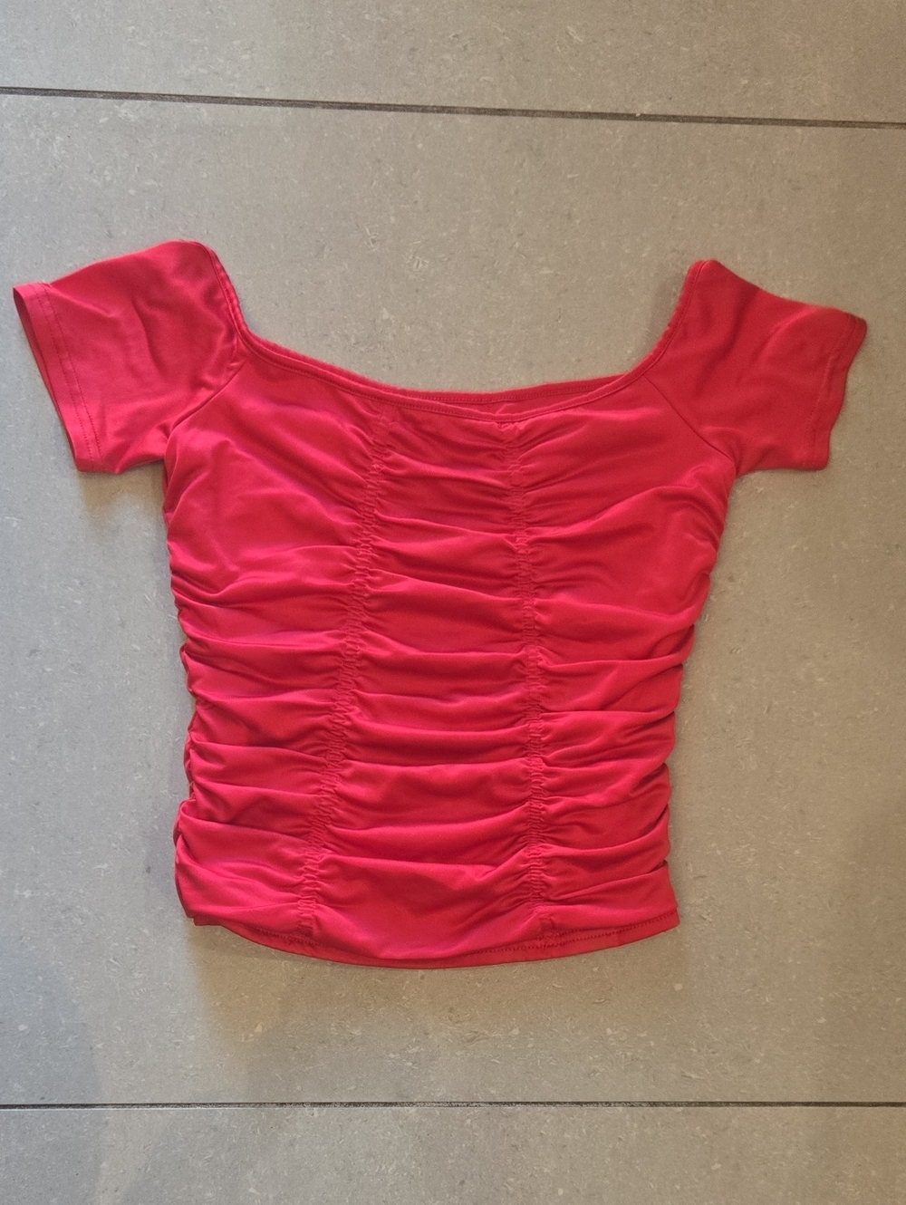 Ruched Off-Shoulder Crop Top in Bright Red